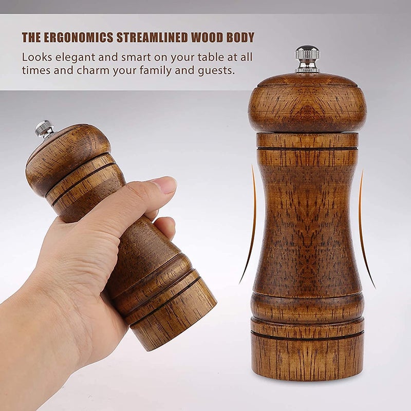 Powstro Pepper Grinder - 5 inch Pepper Mill Pepper Grinder Refillable Oak Salt and Pepper Grinder Set Sea Salt Grinder Ceramic Pepper Mill Grinder Adjustable (1 Pack) - Image 4